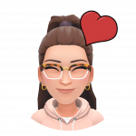 Bitmoji of jemms with a long brown ponytail, glasses, and a medium smile